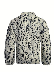 Leopard Print Lantern Sleeve Plus Size Blouse