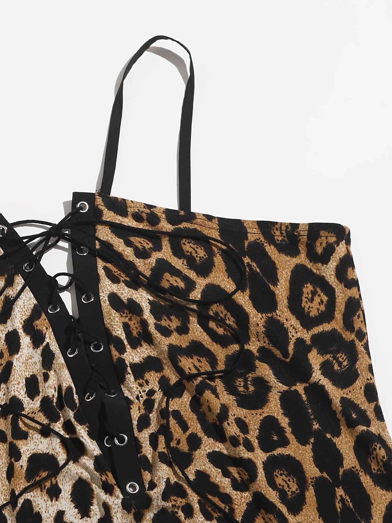 Leopard Print Knot Front Cami Plus Size Bodysuit