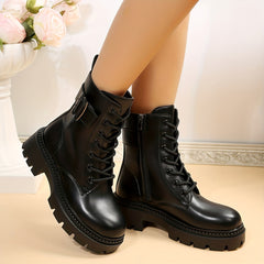 Women's Platform Combat Boots Side Zipper & Lace Up Ankle Boots