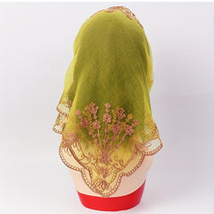 Muslim Embroidered Mesh Gauze Square Scarf Thin Silk Headscarf