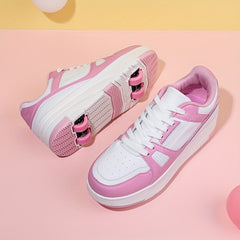 Girl's Block Roller Skates & Lace Up Four Wheel Shoes