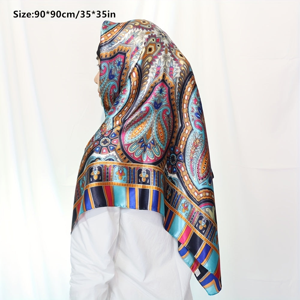Paisley Print Square Scarf Classic Satin Bandana Vintage Neckerchief