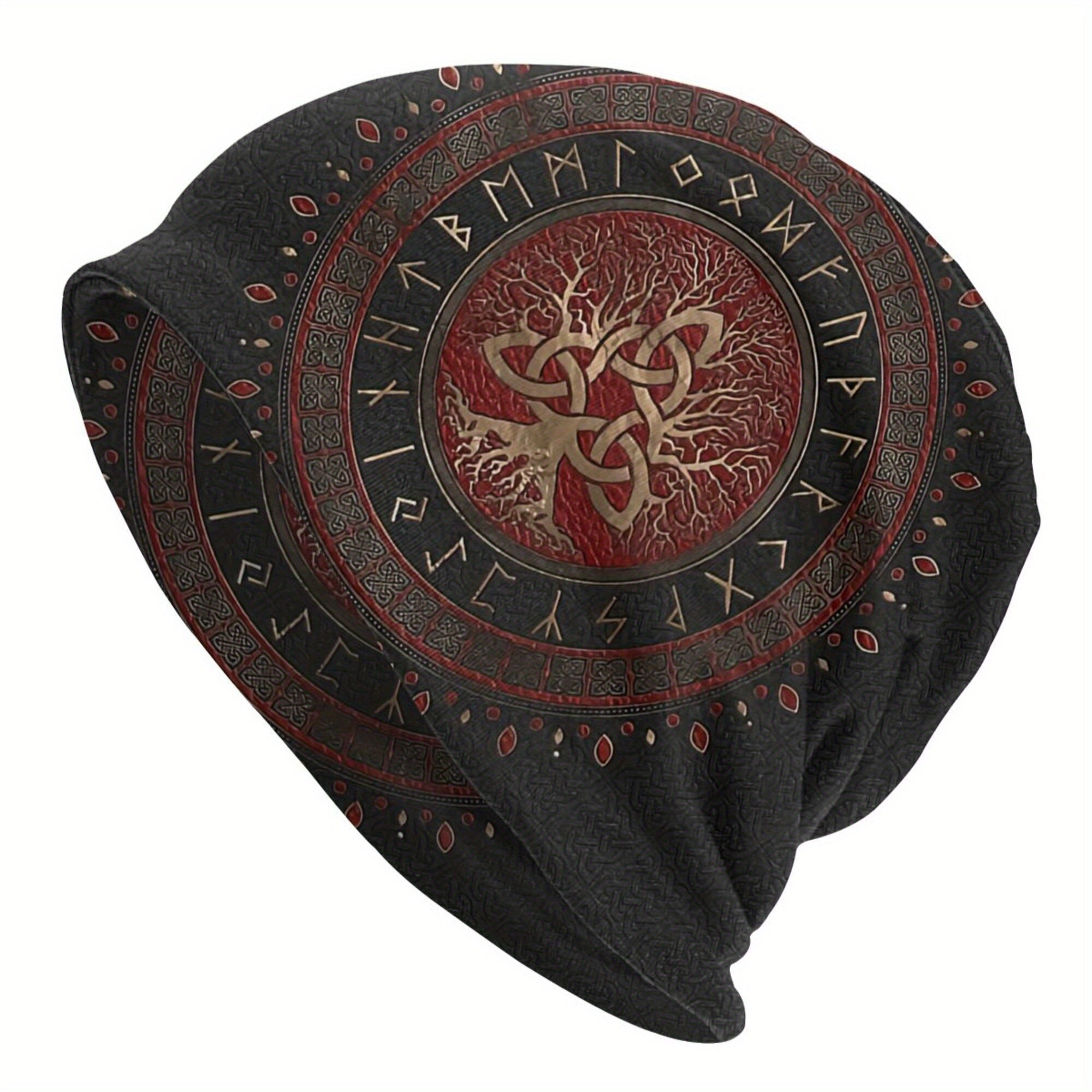 Viking Style Thin Beanie Hats Vegvisir Tree Of Life Pattern Ski Cap