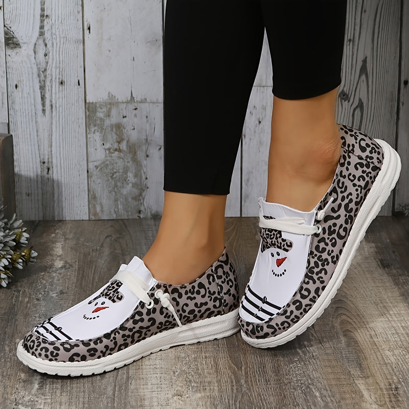 Christmas Pattern Canvas Loafers Lace Up Slip On Shoes Women's Footwear