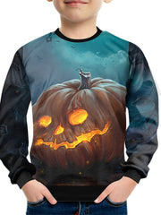 Anime Pumpkin Print Kid's Pullover Halloween Style Long Sleeve Top