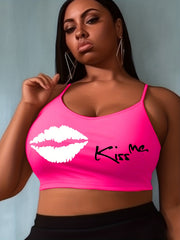 Plus Size Letter Print Wireless Bandeau Cami Crop Top