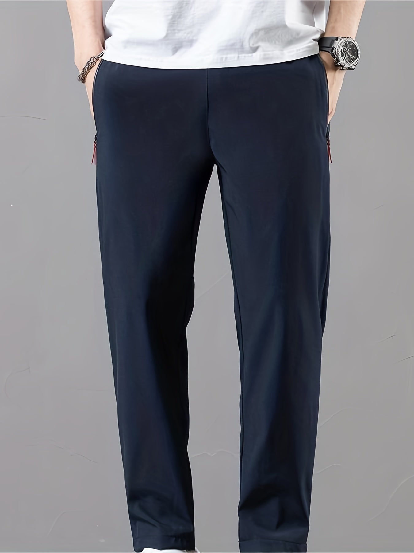 Men's Stretch Sports Drawstring Sweat Pants With Zipper