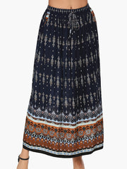 Boho Paisley Print Maxi Skirt Ethnic Elastic Waist High Stretch
