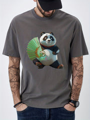 Cotton Anime Panda Print Men's Graphic Tee Crew Neck T shirt