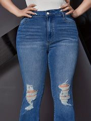 Ripped Flare Leg Jeans Women's Plus Medium Stretch Jeans