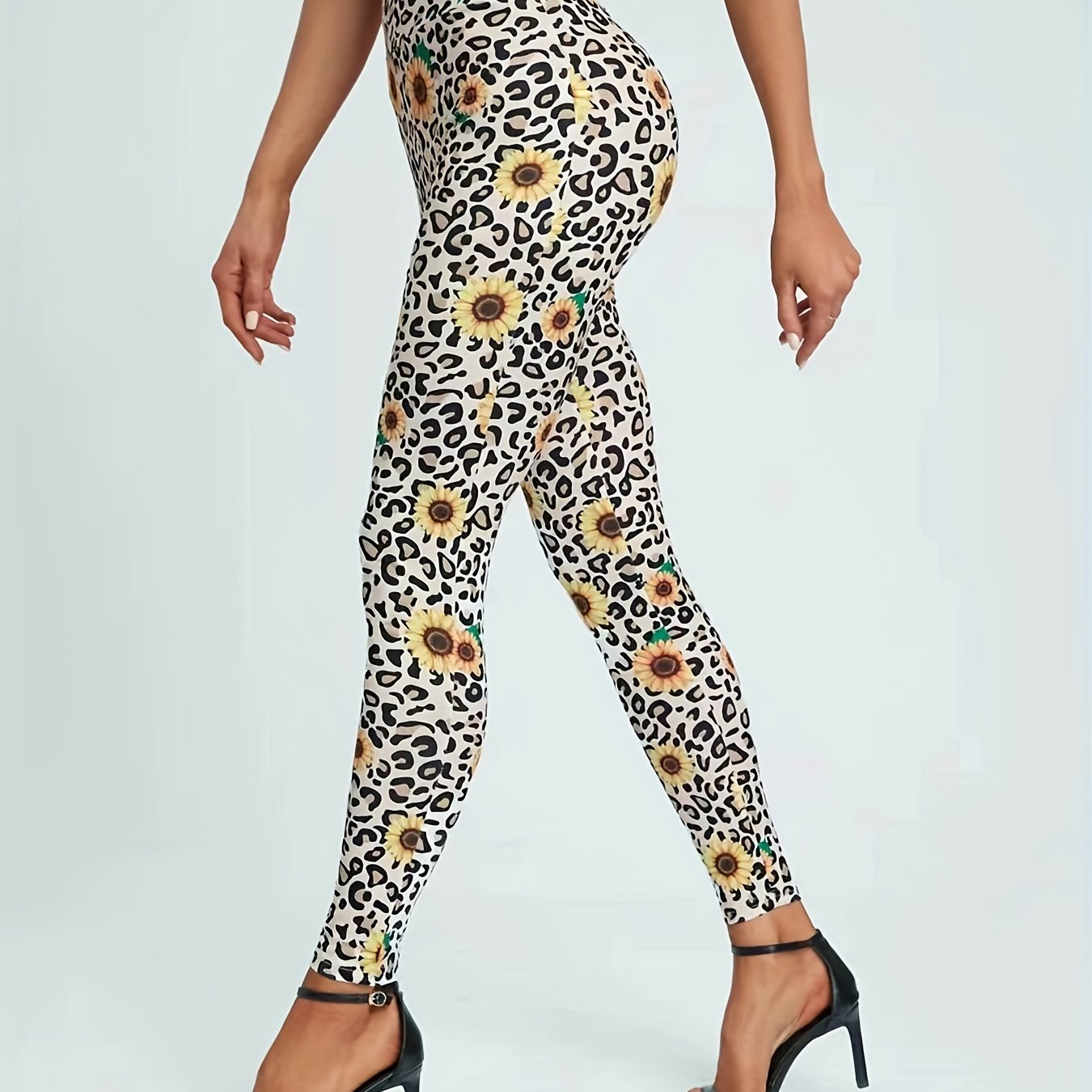 Leopard Print Sunflower Butt Lifting Yoga Leggings High Waist