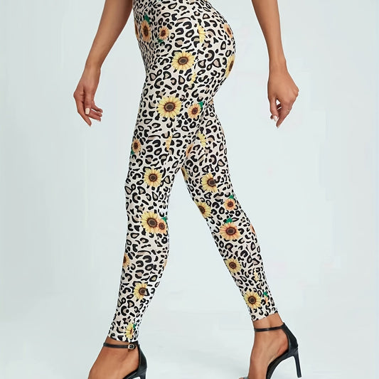 Leopard Print Sunflower Butt Lifting Yoga Leggings High Waist