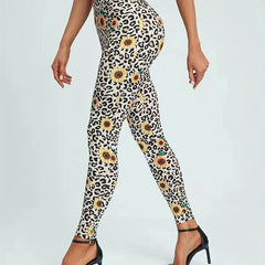 Leopard Print Sunflower Butt Lifting Yoga Leggings High Waist