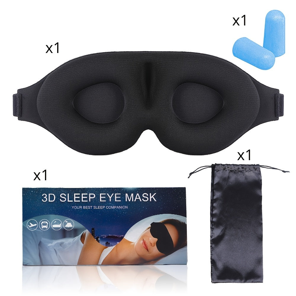 4pcs Blackout Eye Mask With Earplugs & Storage Bag 3D Contoured Blindfold