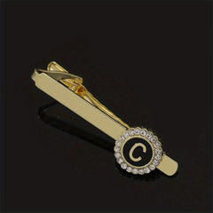 Men's Rhinestone Initial Letter Tie Clip Wedding Business Necktie Accessory