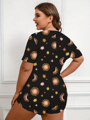Sun & Moon & Star Print Button Up Romper