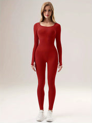 Long Sleeve Yoga Jumpsuit Solid Thumb Hole Sports Bodysuit