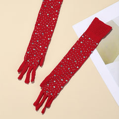 Red Fishnet Gloves with Rhinestone for Wedding Party