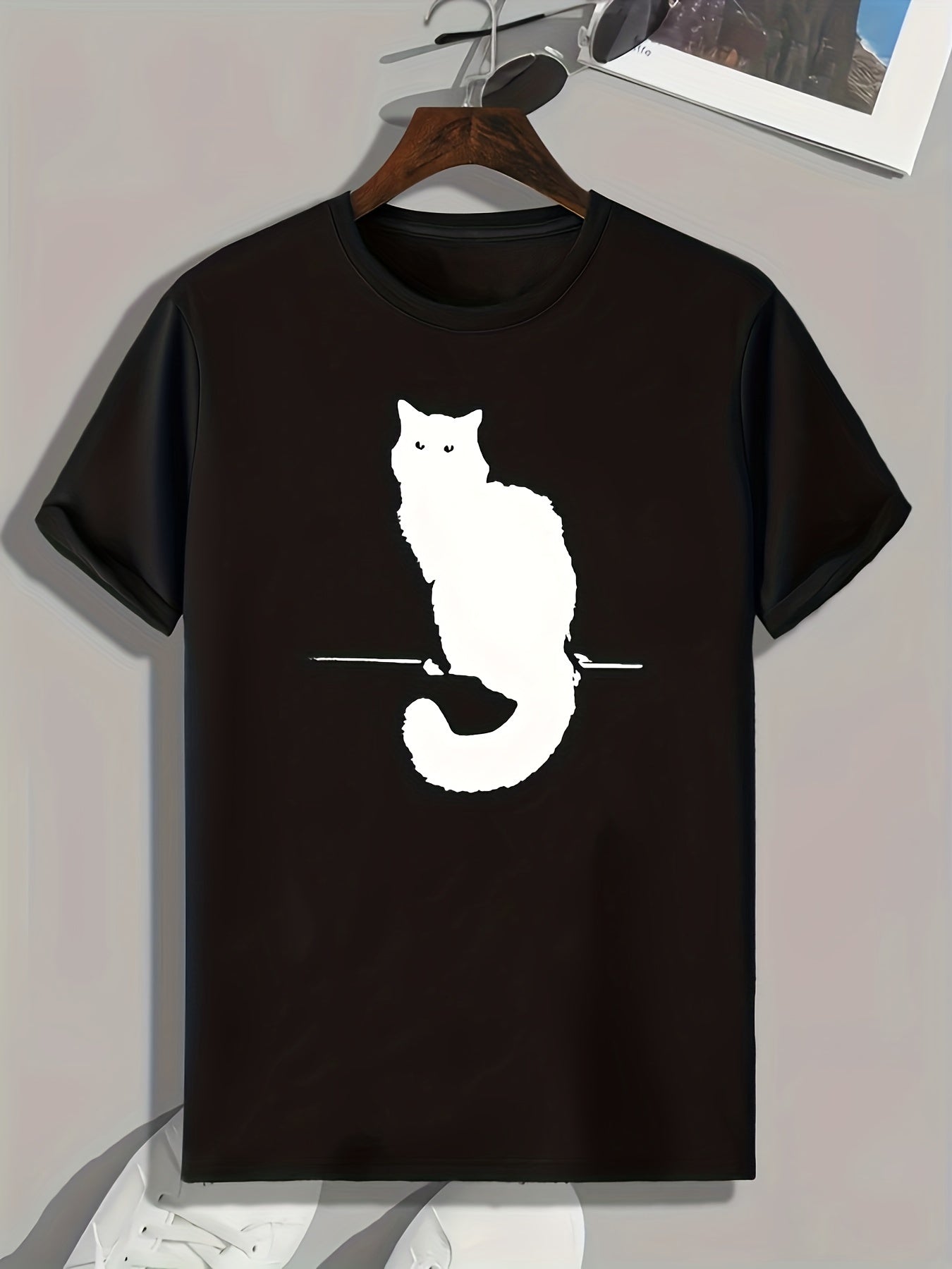 Cat Pattern Print Men's Comfy Sports T shirt Graphic Tee