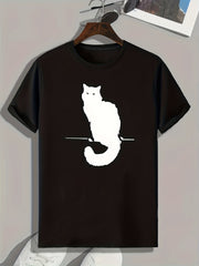 Cat Pattern Print Men's Comfy Sports T shirt Graphic Tee