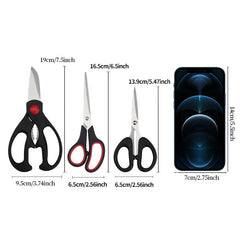 3-Pack Stainless Steel Multifunctional Scissors for Chicken Bones and Food