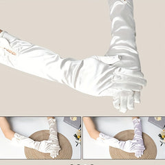 Satin Bridal Gloves with Bow Knot - Long Sleeve Cover