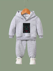 Girls Building Print Hoodie Jogger Pants Set Sports