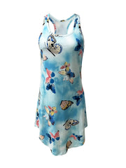 Butterfly Print Lounge Dress Sleeveless Crew Neck Comfy Home Dress