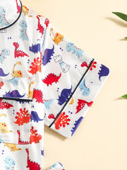 2pcs Boys Dinosaur Print Button Loungewear