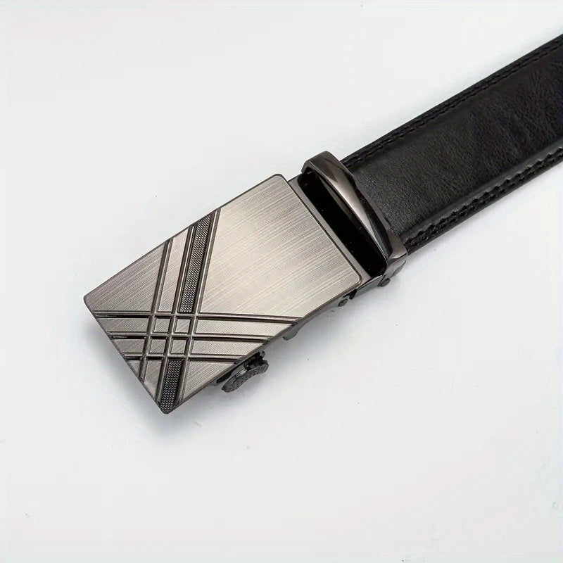 Men's Calfskin Leather Belt with Automatic Buckle for Business Suit