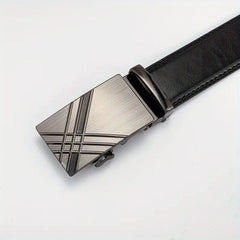 Men's Calfskin Leather Belt with Automatic Buckle for Business Suit