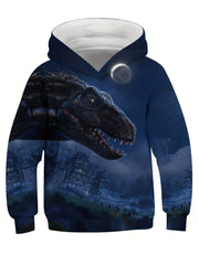 3D Dinosaur & Broken Brick Print Kid's Hoodie Pullover for Spring Fall Winter