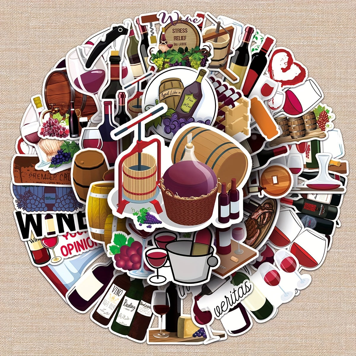 50pcs Red Wine Cartoon Stickers for DIY Journal, Luggage, Car Decor