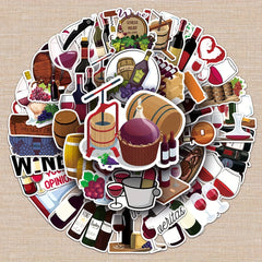 50pcs Red Wine Cartoon Stickers for DIY Journal, Luggage, Car Decor