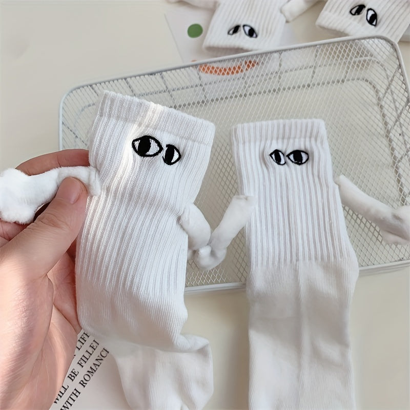 Hand In Hand Socks Cartoon Eyes Decor Stockings