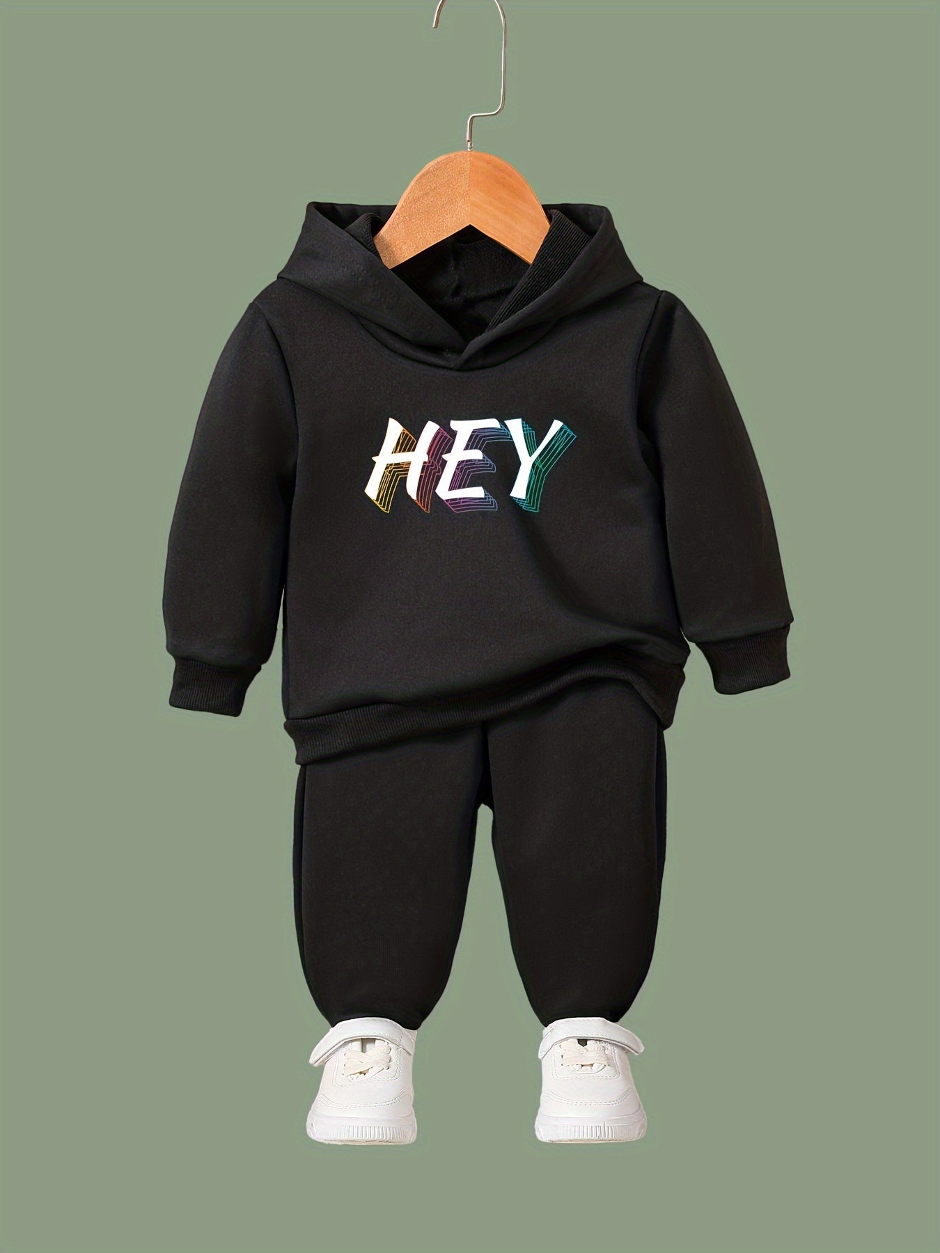 OERYUI 2pcs HEY Print Hoodies Pants Set Boys Girls Spring Fall Sports