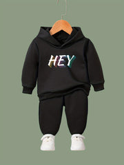 OERYUI 2pcs HEY Print Hoodies Pants Set Boys Girls Spring Fall Sports