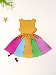 Dreamy Girls Splicing Colorblock Sleeveless Dress Summer Clothes Party Gift