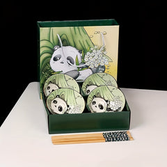 Panda Bowl And Chopsticks Ceramic Tableware Gift Bowl Set