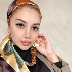 Lotus Print Satin Bandana Square Scarf Silk Shawl Hijab Women Sunscreen Headwrap