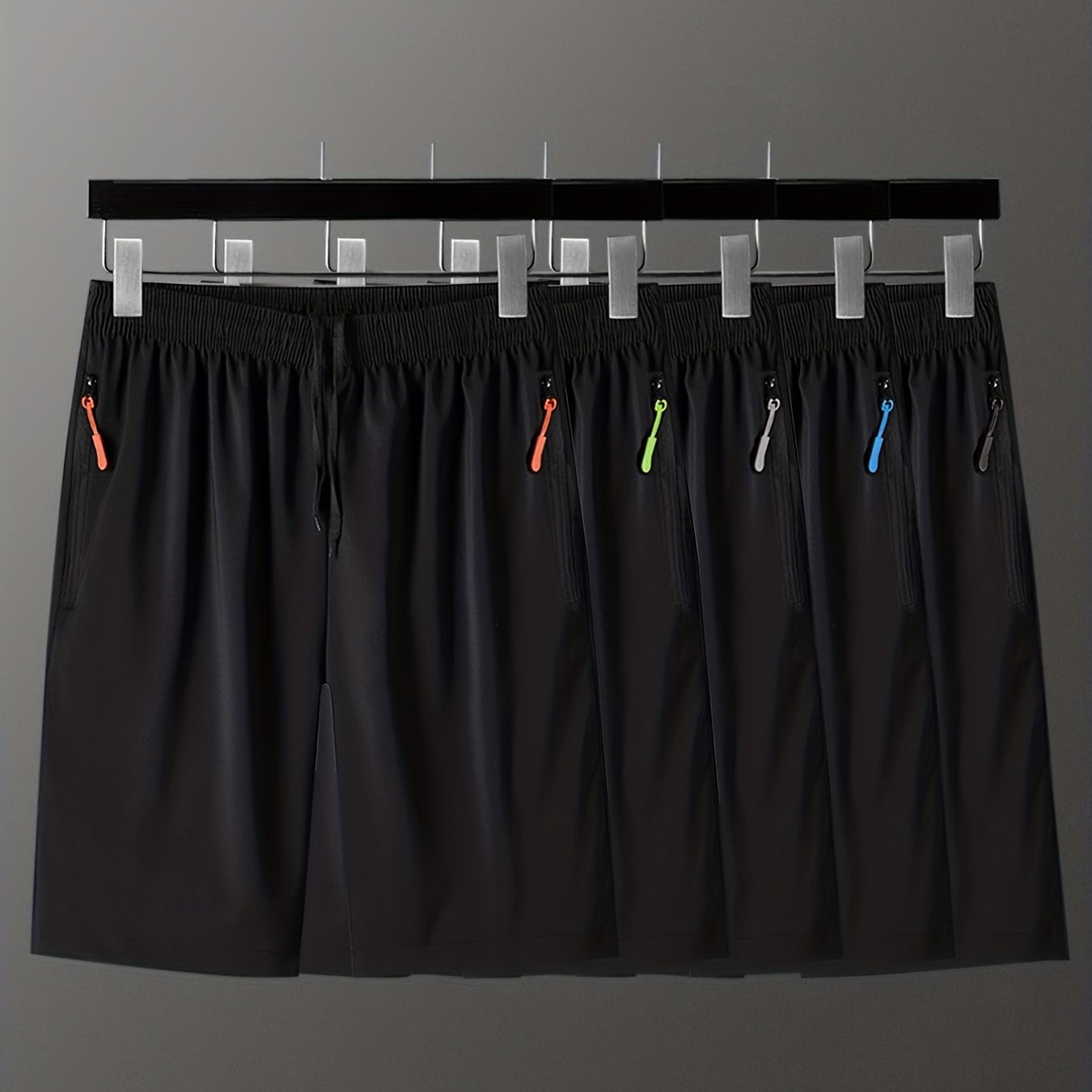 5 Pcs Men's Colorful Zip Pocket Drawstring Sport Shorts