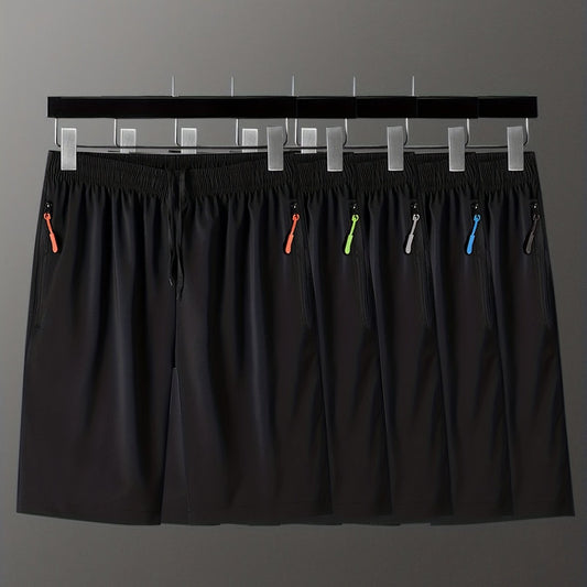 5 Pcs Men's Colorful Zip Pocket Drawstring Sport Shorts