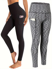 2pcs Tummy Control Yoga Pants High Waist Cropped With Pocket