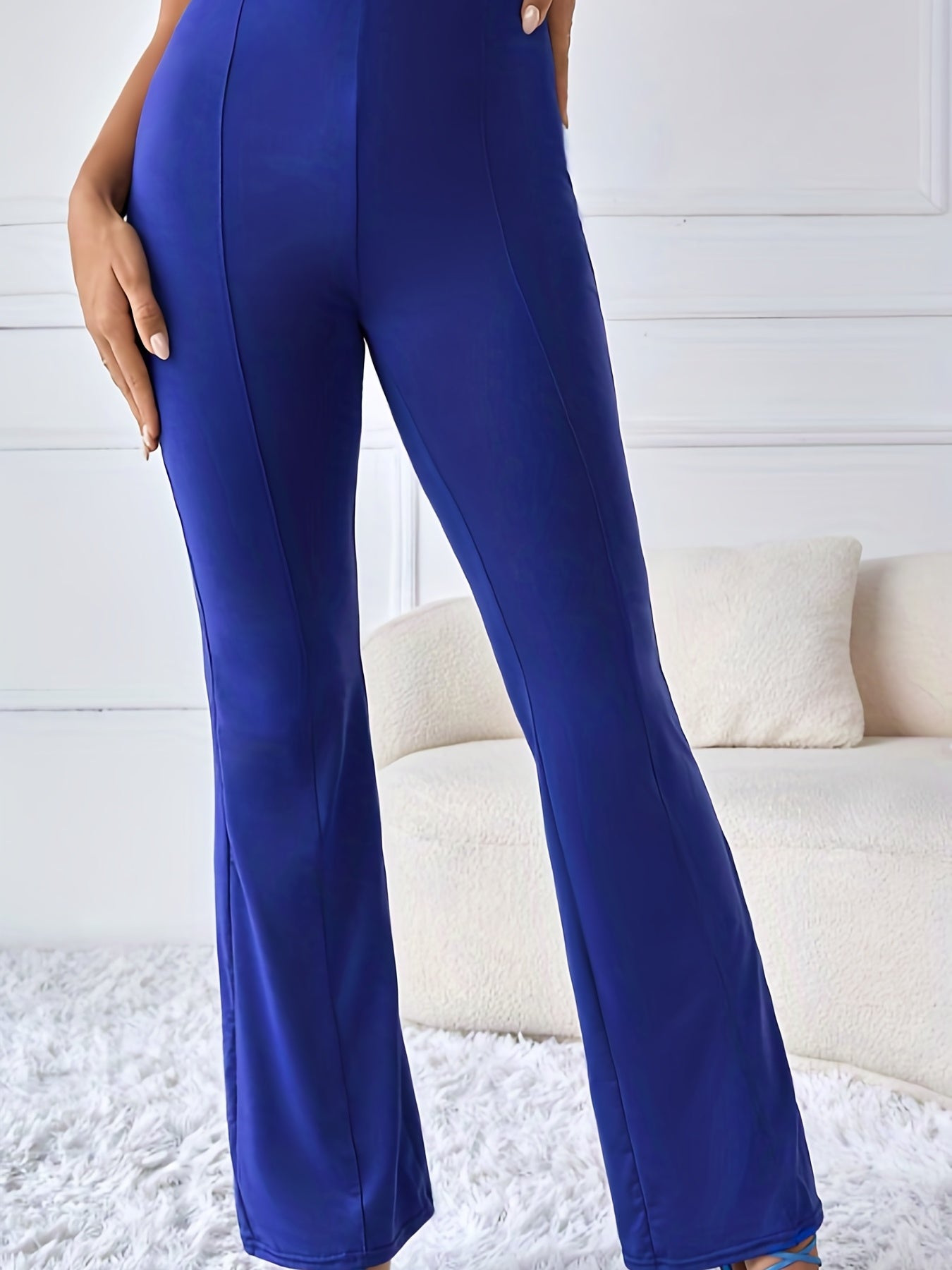 Solid Elastic Flare Leg Pants Women's Casual Spring Summer Clothing