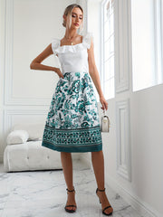 Boho Floral Print Elastic Waist Skirt