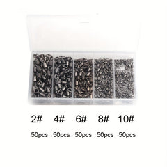 250pcs Fishing Rolling Barrel Swivel Line Hook Connector 5 Sizes with Box