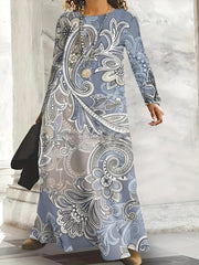Boho Paisley Print Long Sleeve Maxi Dress