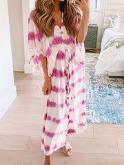Tie Dye Butterfly Sleeve Maxi Dress