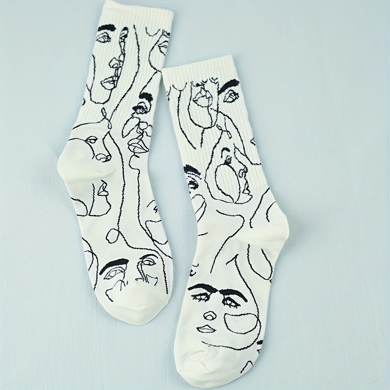 Abstract Pattern Crew Socks Soft & Comfy Women's Mid Tube Stockings