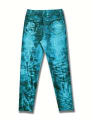 Denim Print Skinny Leggings High Waist Stretch Women's Clothing
